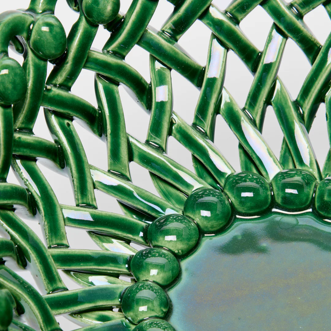 Woven Green Bouton Pedestal Bowl