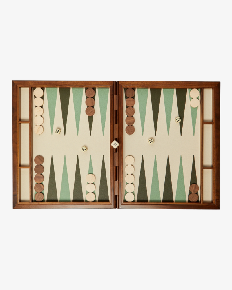 Green Leather Backgammon Set