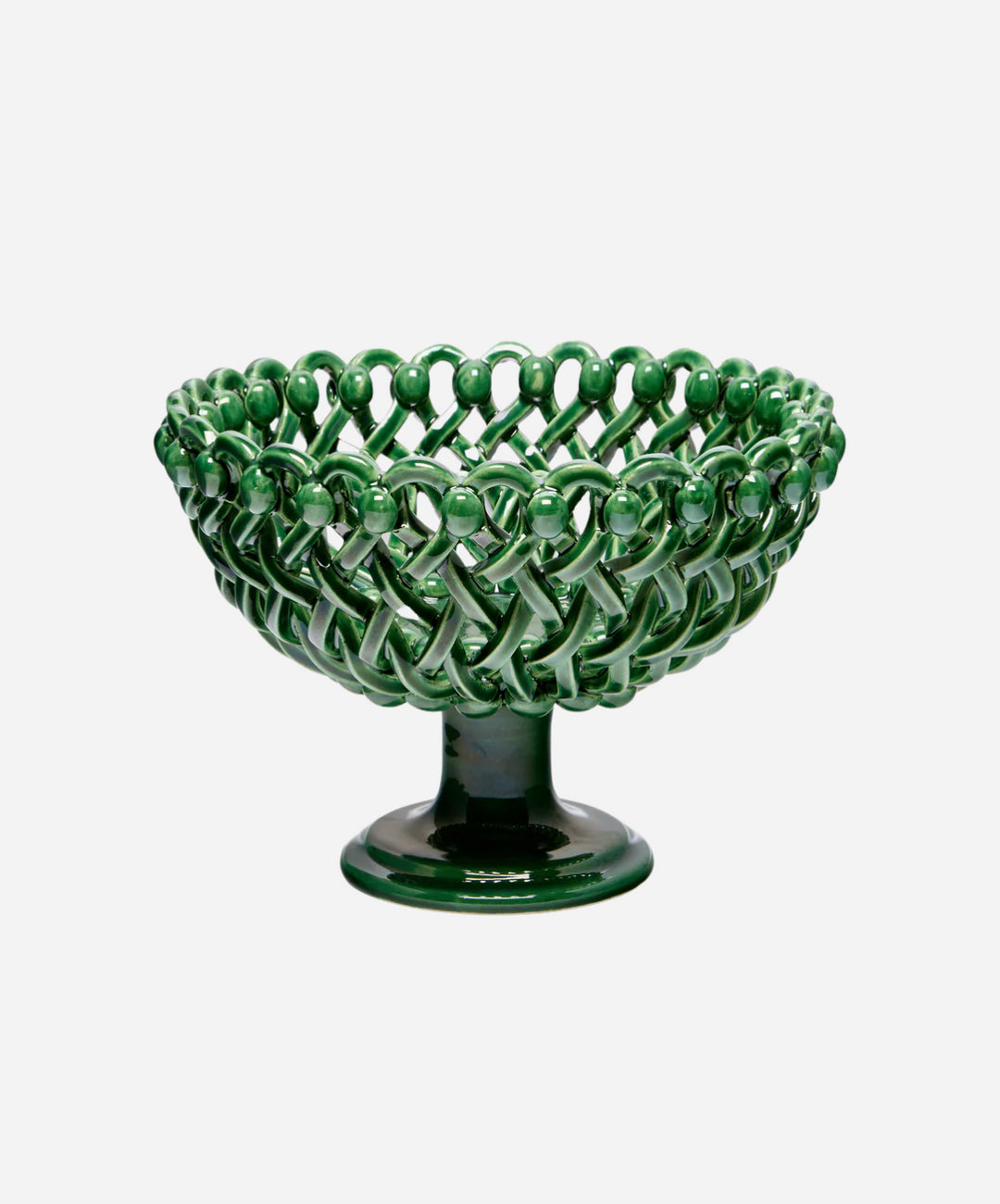 Woven Green Bouton Pedestal Bowl