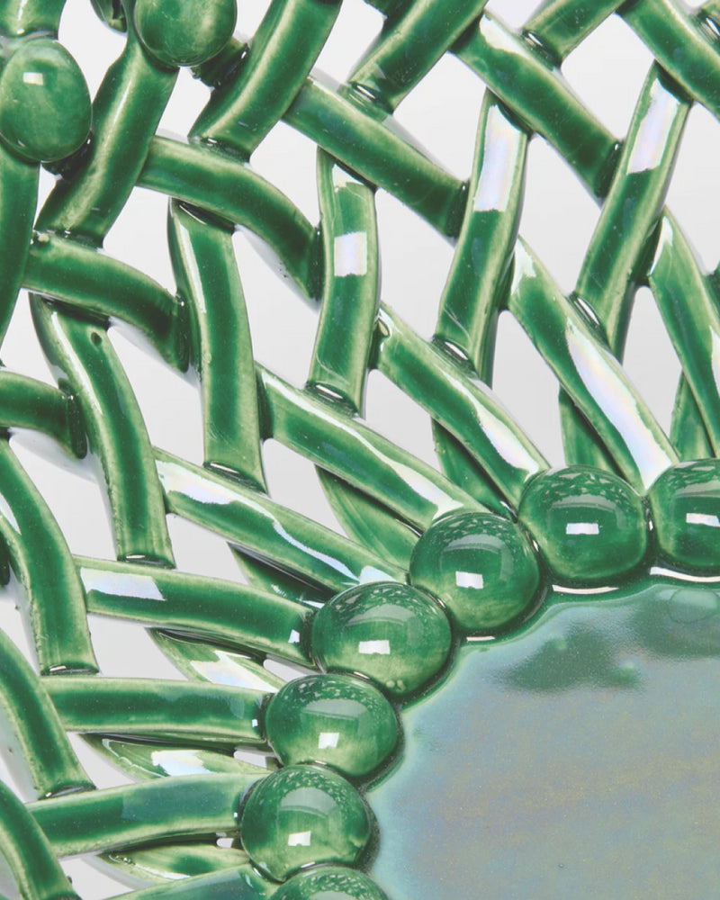 Woven Green Bouton Pedestal Bowl